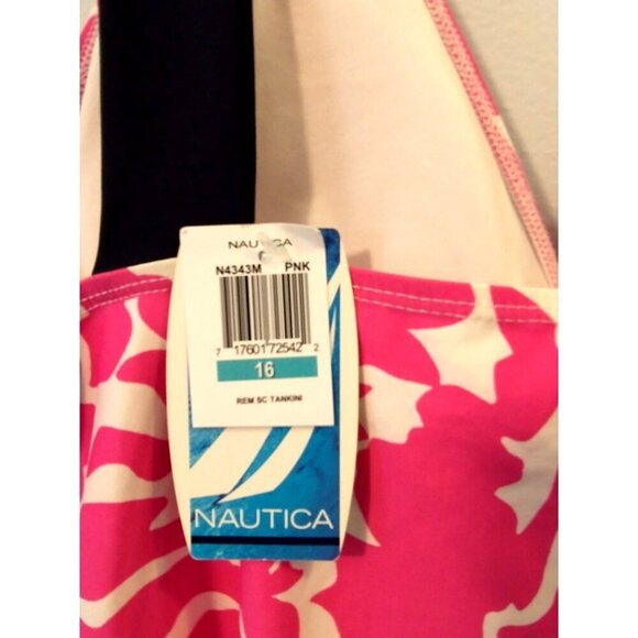 NAUTICA Tankini Swim Top Soft Cup V-Neck Floral Pink Navy - Size 16 NWT - Picture 5 of 8